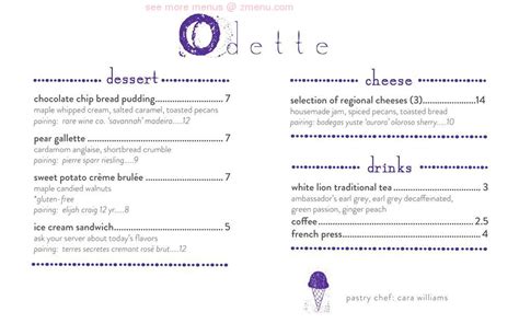 Menu for Odette in Florence, AL